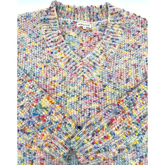 Main Strip Multi Color Confetti V Neck Chunky Boxy Long Sleeve Sweater Small - Picture 3 of 13